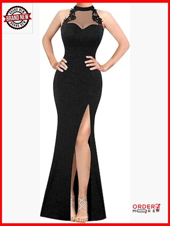 Women's Formal Halter Maxi Dress Sweetheart Neckline High Slit Evening Gown
